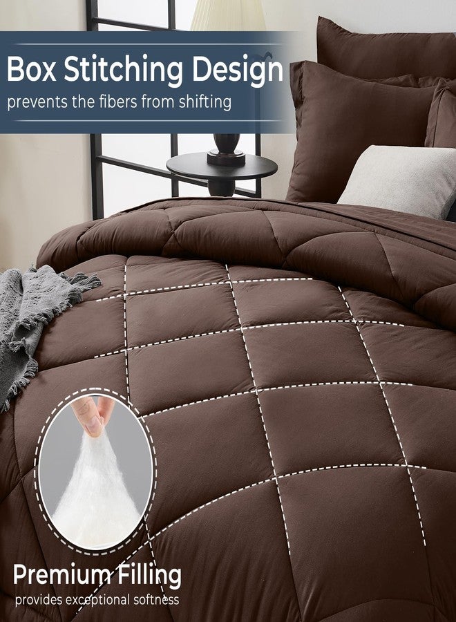 HEVUMYI Brown Full Comforter Set - 7-Piece All Season Bed in a Bag Full, Ultra Soft Bedding Set with Comforter, Flat Sheet, Fitted Sheet, Pillowcases, Pillow Shams - Image 4