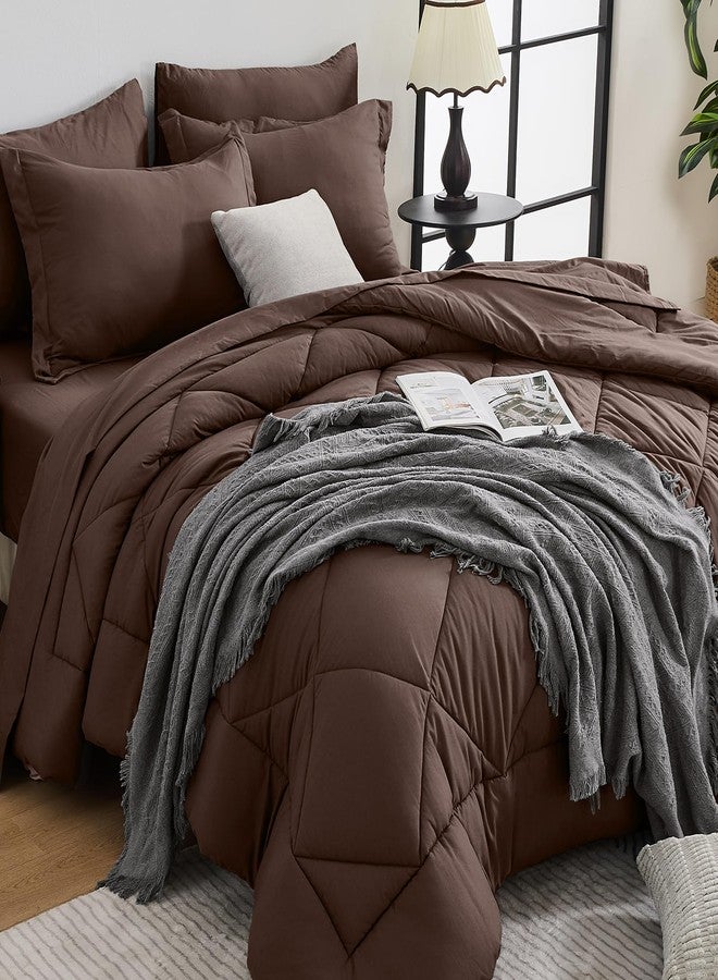 HEVUMYI Brown Full Comforter Set - 7-Piece All Season Bed in a Bag Full, Ultra Soft Bedding Set with Comforter, Flat Sheet, Fitted Sheet, Pillowcases, Pillow Shams - Image 1