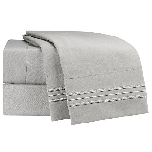 Clara Clark Bed Sheets, Premier 1800 Series 4 Piece Bed Sheet Set, Deep Pocket, Wrinkle, Fade, Stain Resistant, Luxury Soft Bedding Sheets & Pillowcases, Queen, Silver Gray - Image 2