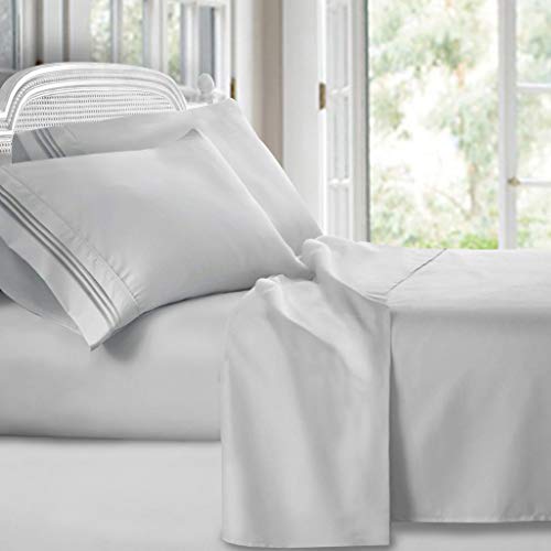 Clara Clark Bed Sheets, Premier 1800 Series 4 Piece Bed Sheet Set, Deep Pocket, Wrinkle, Fade, Stain Resistant, Luxury Soft Bedding Sheets & Pillowcases, Queen, Silver Gray - Image 1