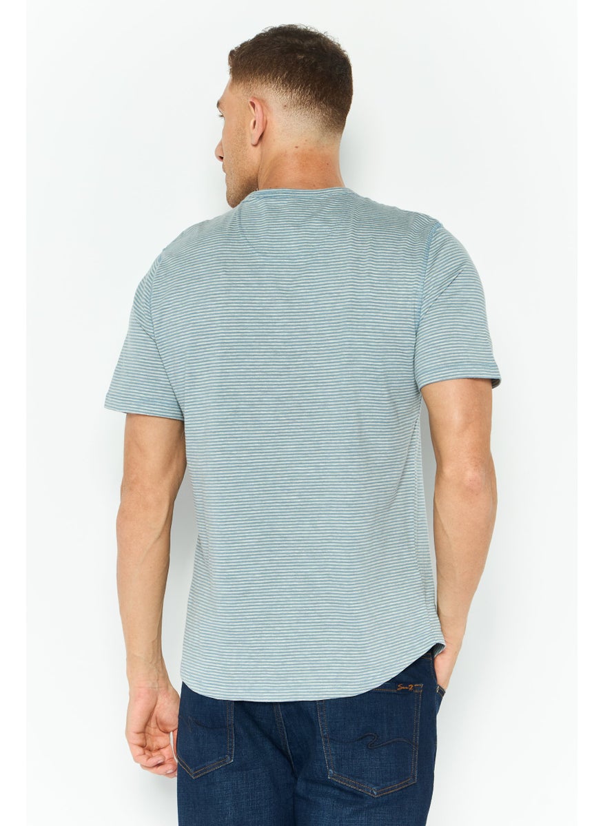 Project Essentials - Men Crew Neck Short Sleeve Stripe T Shirt, Blue - Image 1