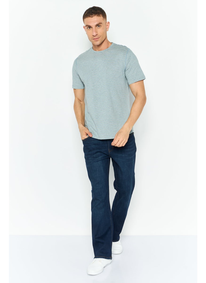 Project Essentials - Men Crew Neck Short Sleeve Stripe T Shirt, Blue - Image 1