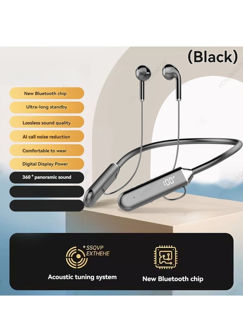 Generic New digital display Bluetooth headset wireless neck-mounted ultra-long endurance sports headset black  - Image 1