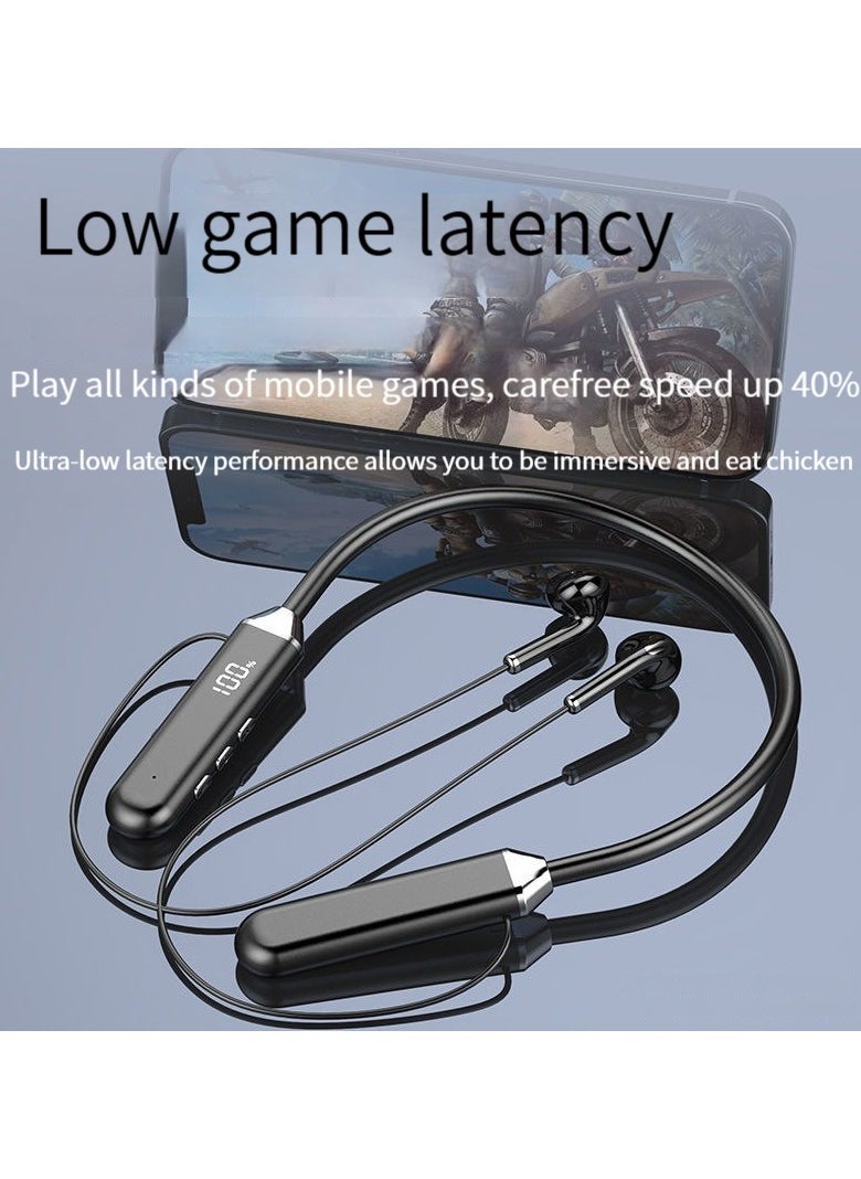 Generic New digital display Bluetooth headset wireless neck-mounted ultra-long endurance sports headset black  - Image 2