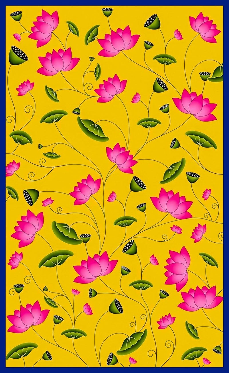 Dhara Creation Yellow Backdrop Flowers Printed Cloth for Pooja Decoration Traditional Cloth for Festival 8 Feet Height and 5 Feet Width Washable Fabric - Image 3