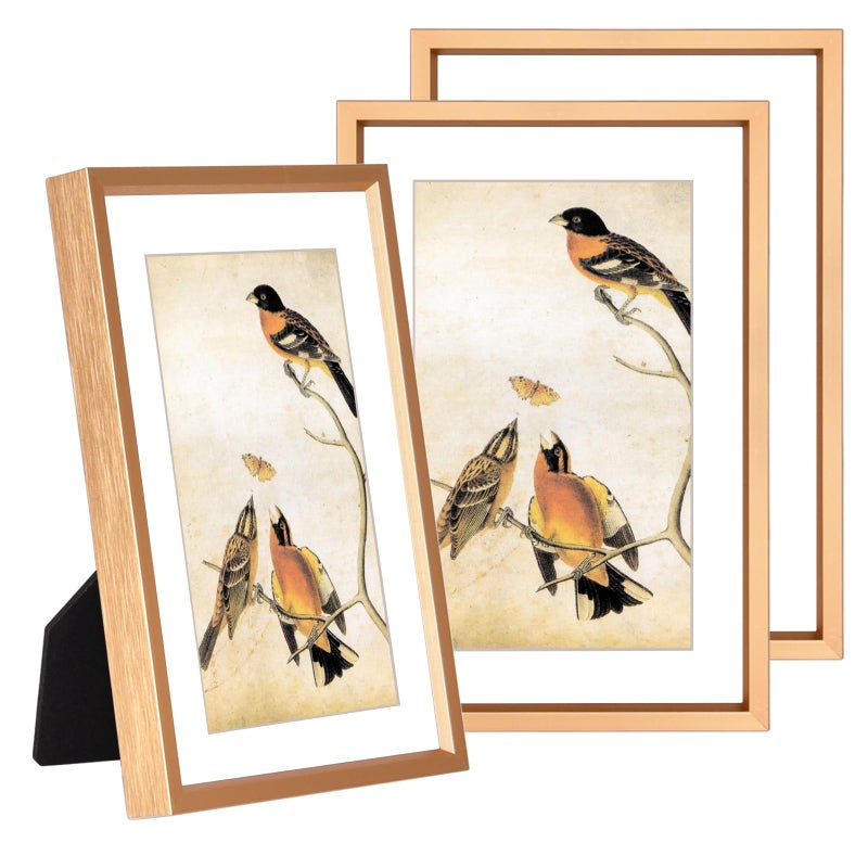 BKABOT 4x6 Picture Frame Set of 3, Gold Metal Photo Frames with HD Glass, Fits 3x5 with Mat or 4x6 without Mat, Wall Hanging and Table Display - Image 1
