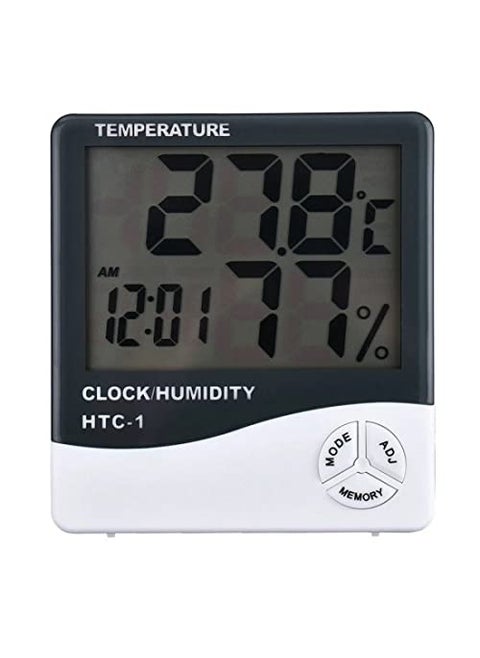 Techtonics HTC1 High Precision Large Screen Electronic Indoor Temperature Humidity Thermometer with Clock Alarm