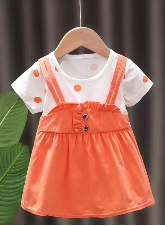 YUNIQEE Orange A-Line Crew Neck Polka Dot Dress
