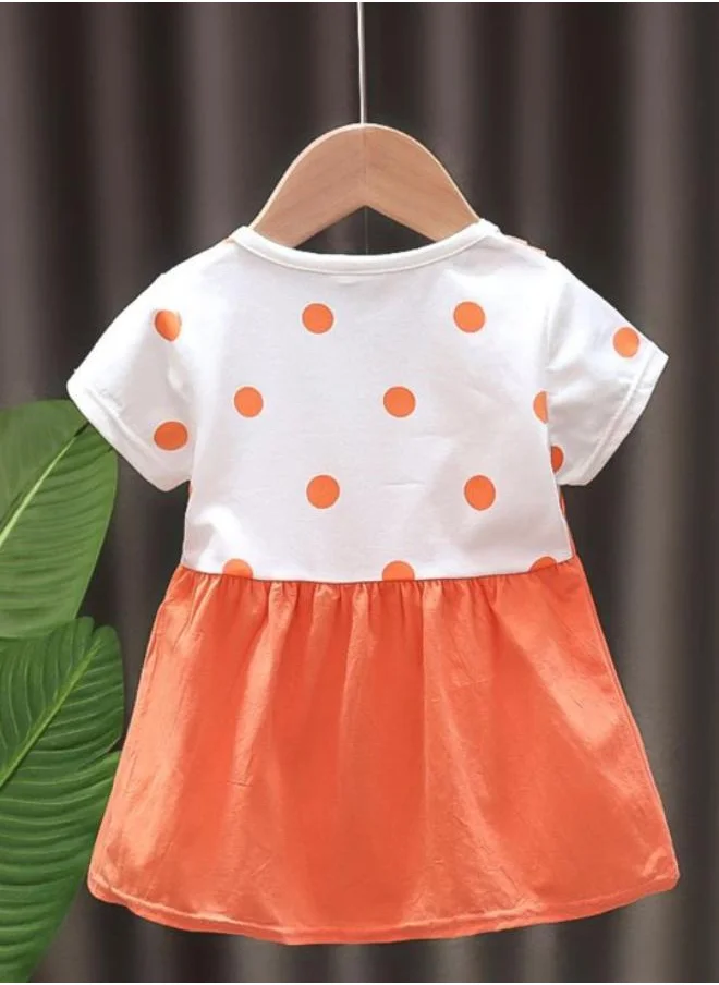 YUNIQEE Orange A-Line Crew Neck Polka Dot Dress