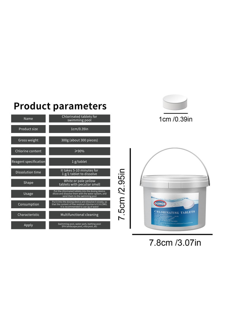300pcs Chlorine Tablets, Chlorinating Tablets with Chlorine Floater Dispenser, Long Lasting Chlorinating Tabs, Chlorine Tabs for for Swimming Pools Hot Tubs