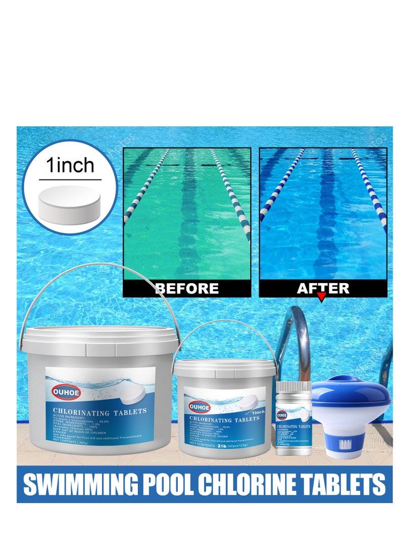 300pcs Chlorine Tablets, Chlorinating Tablets with Chlorine Floater Dispenser, Long Lasting Chlorinating Tabs, Chlorine Tabs for for Swimming Pools Hot Tubs