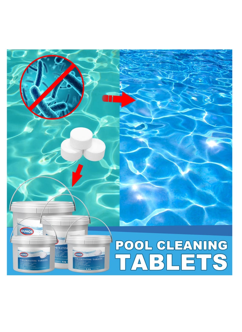 300pcs Chlorine Tablets, Chlorinating Tablets with Chlorine Floater Dispenser, Long Lasting Chlorinating Tabs, Chlorine Tabs for for Swimming Pools Hot Tubs