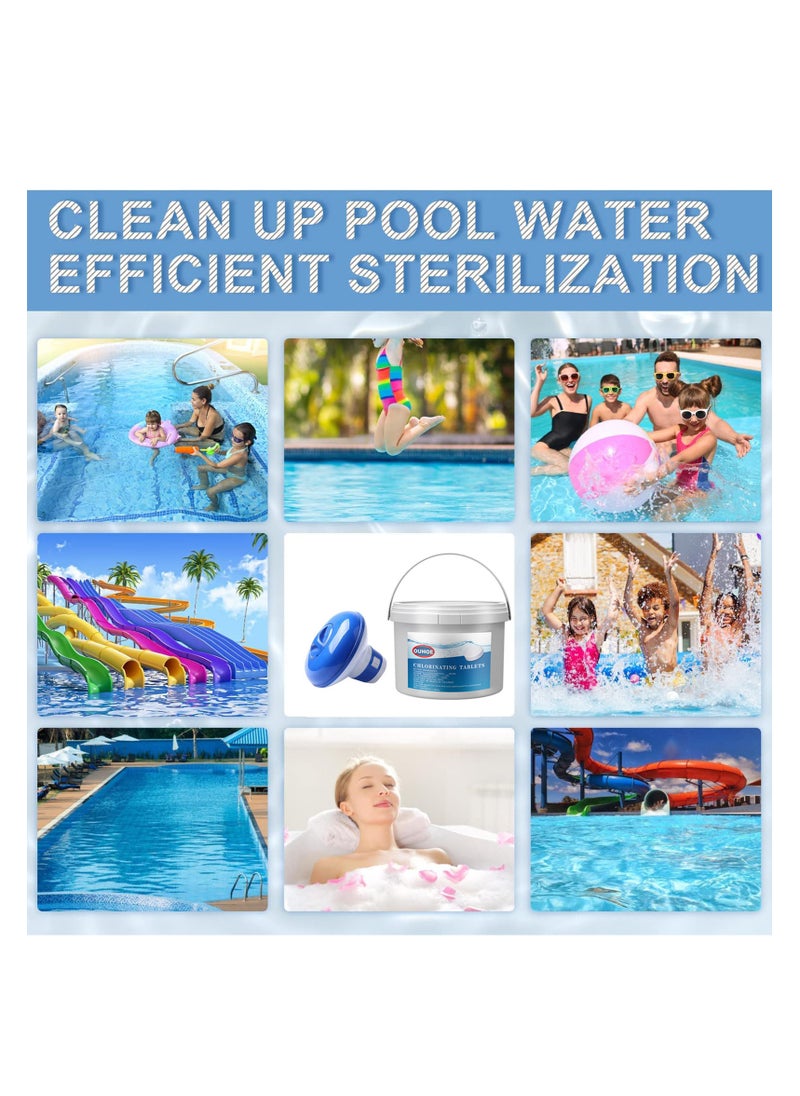 300pcs Chlorine Tablets, Chlorinating Tablets with Chlorine Floater Dispenser, Long Lasting Chlorinating Tabs, Chlorine Tabs for for Swimming Pools Hot Tubs