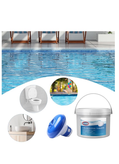 300pcs Chlorine Tablets, Chlorinating Tablets with Chlorine Floater Dispenser, Long Lasting Chlorinating Tabs, Chlorine Tabs for for Swimming Pools Hot Tubs