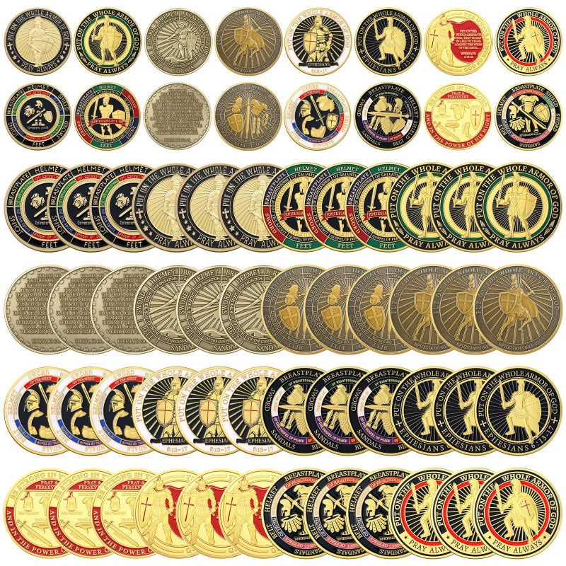 Nosiny 40 Pcs Put on The Whole Armor of God Coins Bulk Christian Challenge Coins Metal Commemorative Prayer Gifts for Men Collectors Religious Church Party Military SouvenirStylish - Image 3