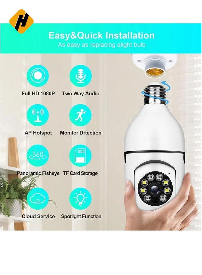HuHa 1080P Security Wireless Camera, Light Bulb Security Camera, 360 Degree 2.4GHz & 5G WiFi IP Camera for Home Indoor Outdoor Security, Human Motion Detection and Alarm Two Way Talk  - Image 2