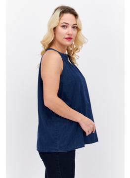 ESPRIT Women Split Neck Sleeveless Textured Top, Navy  - Image 2