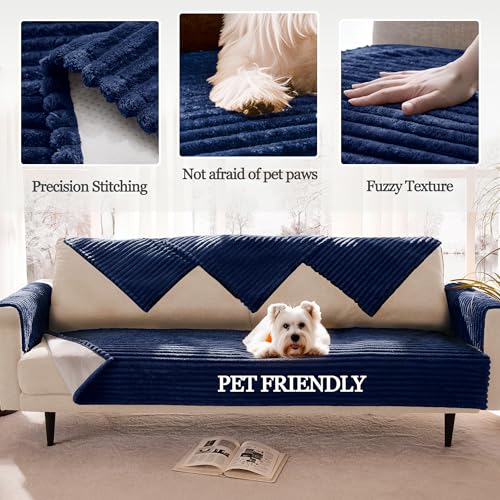 Meider Dual Non-Slip Couch Cover for Dogs Waterproof, Fuzzy Soft Pet Couch Covers for Sofa 3 Cushion, Pet Friendly Soft Dog Bed Covers Sofa Cover Washable (Navy Blue, 33" x 75" 1 Pack) - Image 4
