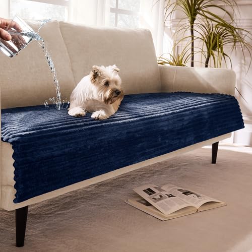 Meider Dual Non-Slip Couch Cover for Dogs Waterproof, Fuzzy Soft Pet Couch Covers for Sofa 3 Cushion, Pet Friendly Soft Dog Bed Covers Sofa Cover Washable (Navy Blue, 33" x 75" 1 Pack) - Image 1