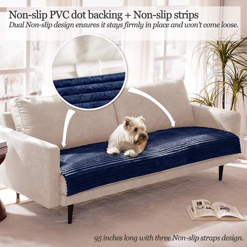 Meider Dual Non-Slip Couch Cover for Dogs Waterproof, Fuzzy Soft Pet Couch Covers for Sofa 3 Cushion, Pet Friendly Soft Dog Bed Covers Sofa Cover Washable (Navy Blue, 33" x 75" 1 Pack) - Image 2