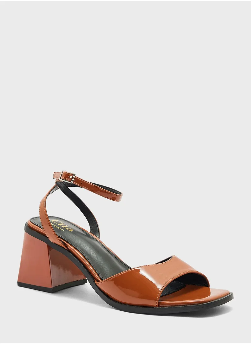 ايلا Patent Ankle Strap Block Heel Sandal