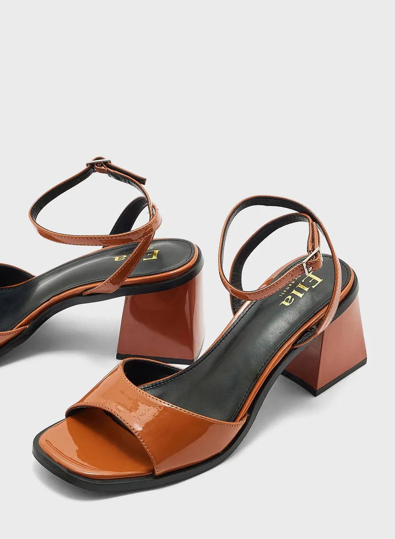 ايلا Patent Ankle Strap Block Heel Sandal