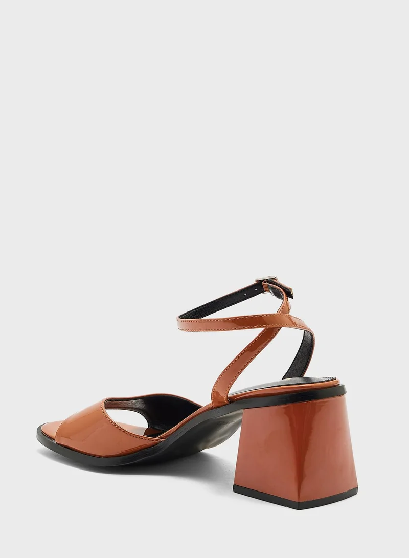 ايلا Patent Ankle Strap Block Heel Sandal
