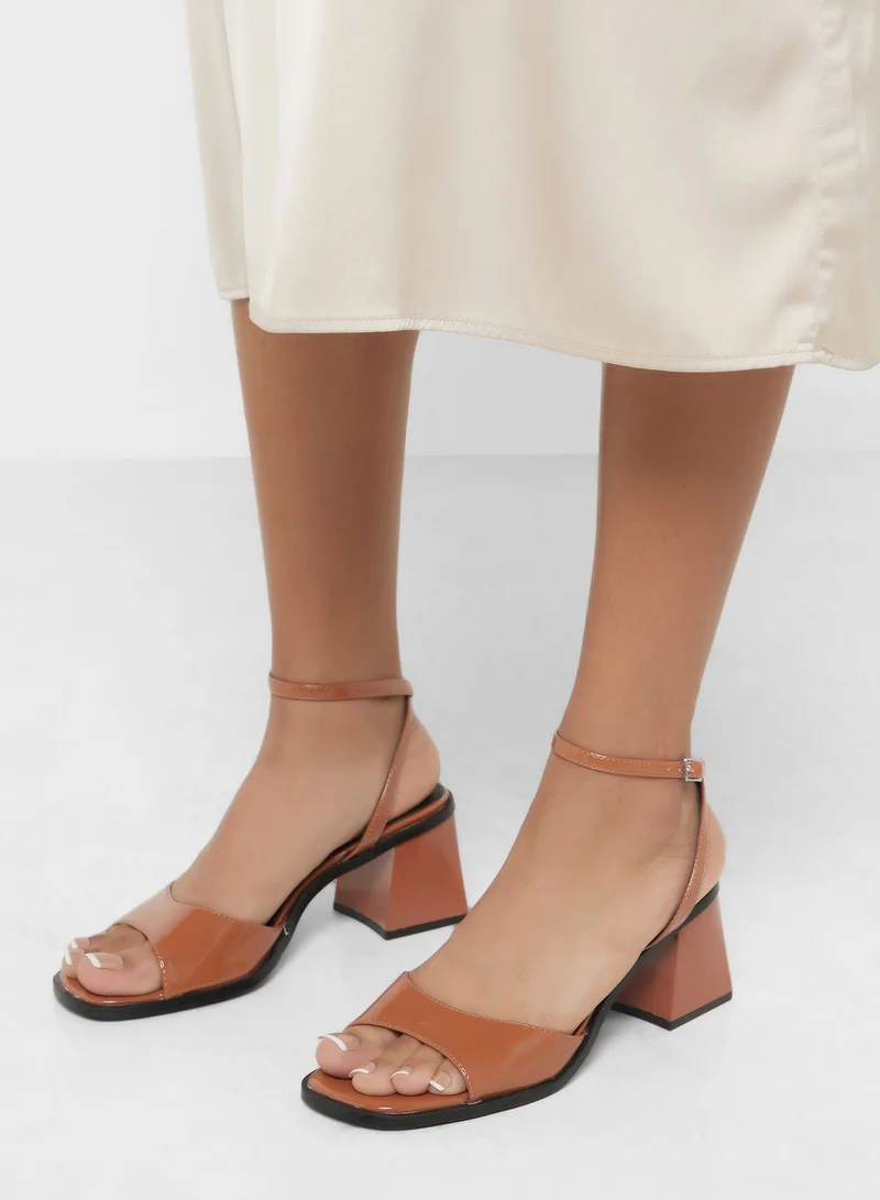 ايلا Patent Ankle Strap Block Heel Sandal