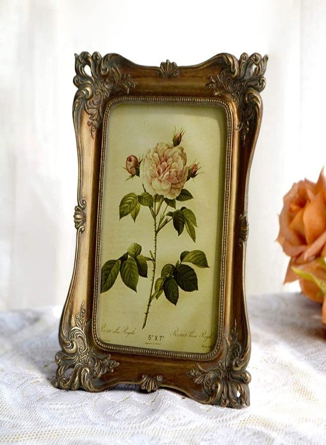 CISOO Vintage 5x7 Picture Frame Antique Photo Frame Table Top Display and Wall Hanging, Retro Home Decor, Ornate Photo Gallery Art (Bronze Gold) - Image 2