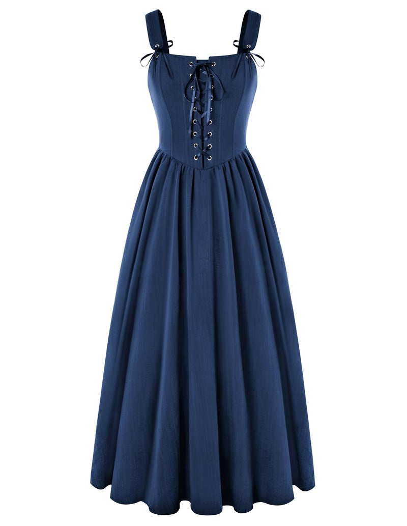 Scarlet Darkness Renaissance Dress Women Blue Corset Lace Up Long Gown Cottagecore Medieval Costume Blue S - Image 1