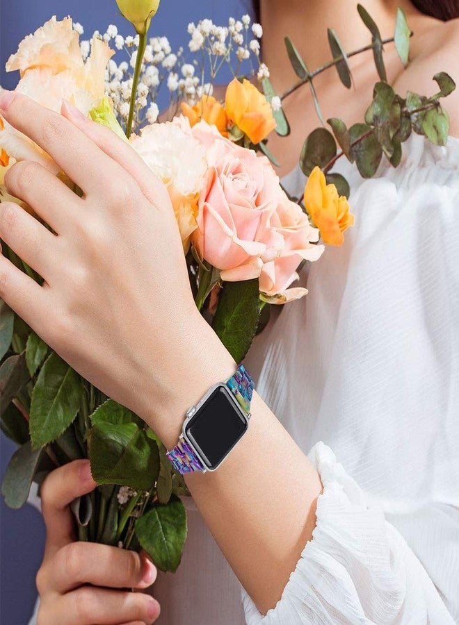 JOYOZY Compatible with Apple Watch Bands 38mm 40mm 41mm 42MM(Series 11/10) Fashion Slim Resin Band For Apple Watch Series 11 10 9 8 7 6 5 4 3 2 1 SE (Purple Green Flower-Uniqe, 38MM 40MM 41MM 42MM) - Image 5