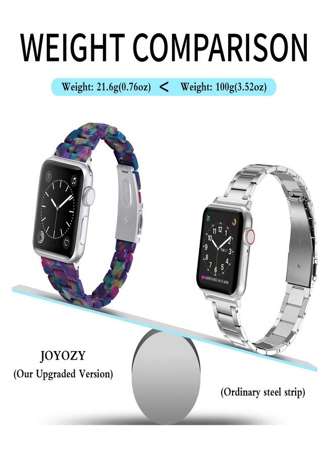 JOYOZY Compatible with Apple Watch Bands 38mm 40mm 41mm 42MM(Series 11/10) Fashion Slim Resin Band For Apple Watch Series 11 10 9 8 7 6 5 4 3 2 1 SE (Purple Green Flower-Uniqe, 38MM 40MM 41MM 42MM) - Image 4