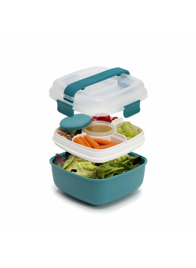 Goodful Stackable Lunch Box Container, Bento Style Food Storage with Removeable Compartments for Sandwich, Snacks, Toppings & Dressing, Leak-Proof and Made without BPA, 56-Ounce, Teal - Image 1