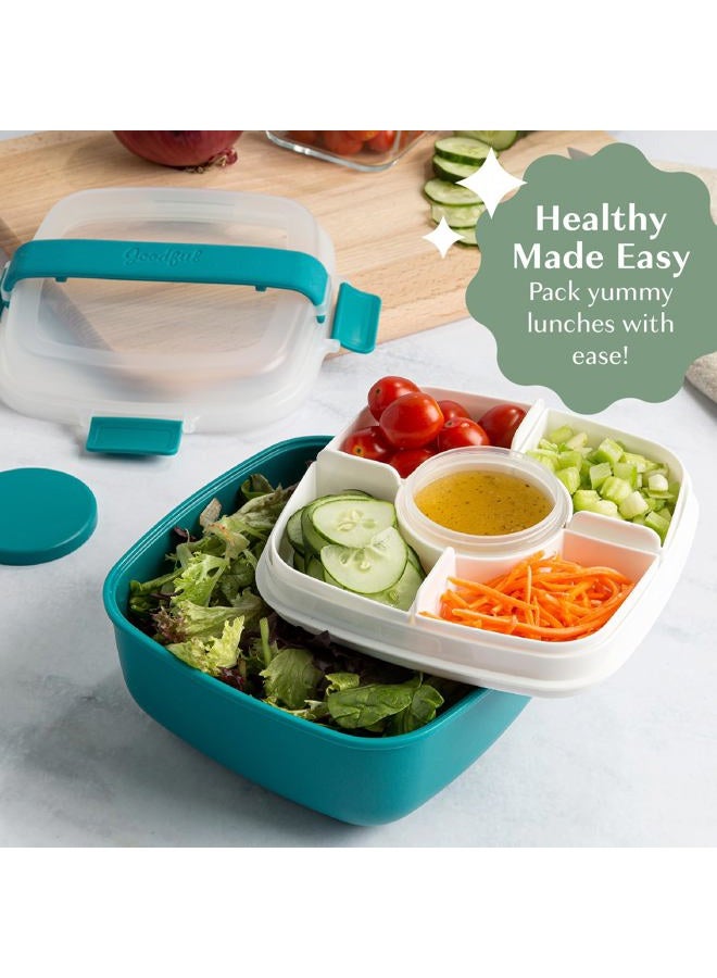 Goodful Stackable Lunch Box Container, Bento Style Food Storage with Removeable Compartments for Sandwich, Snacks, Toppings & Dressing, Leak-Proof and Made without BPA, 56-Ounce, Teal - Image 2