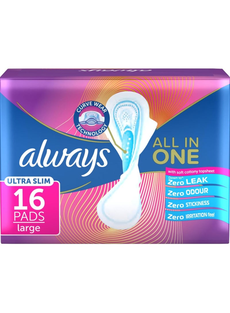 أولويز 16 فوط صحية فائقة النحافة الكل في واحد CurveWear عادي مع أجنحة