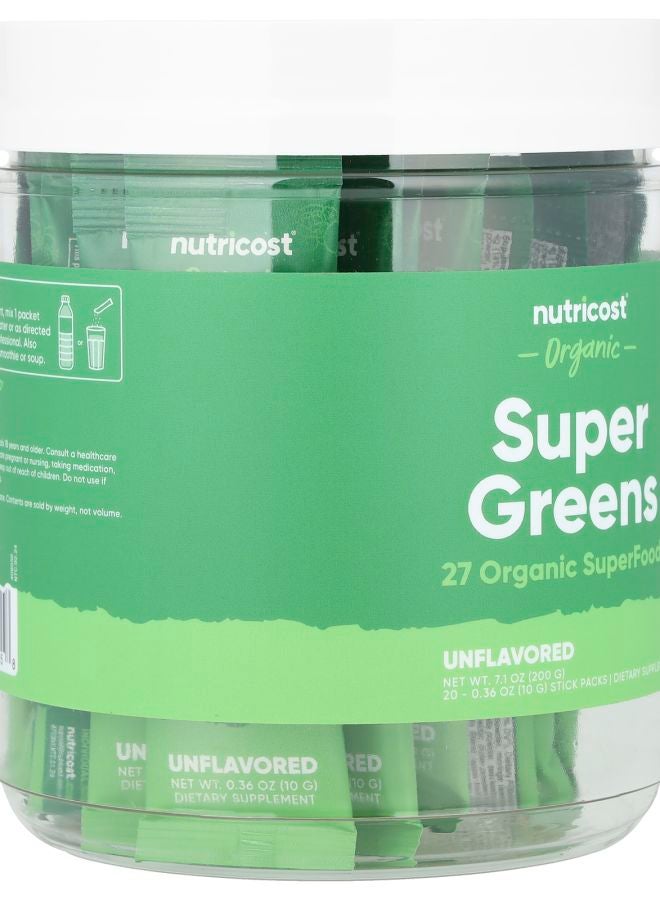 Nutricost Organic Super Greens Unflavored 20 Stick Packs 0.36 oz (10 g) Each - Image 2