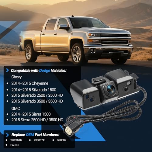 KUTTOLE Backup Camera 170° HD Night Vision Compatible with 2014 2015 Chevy Silverado Cheyenne GMC Sierra 1500 2500 HD 3500 HD; Replaces 23306741, 22803702 - Image 2