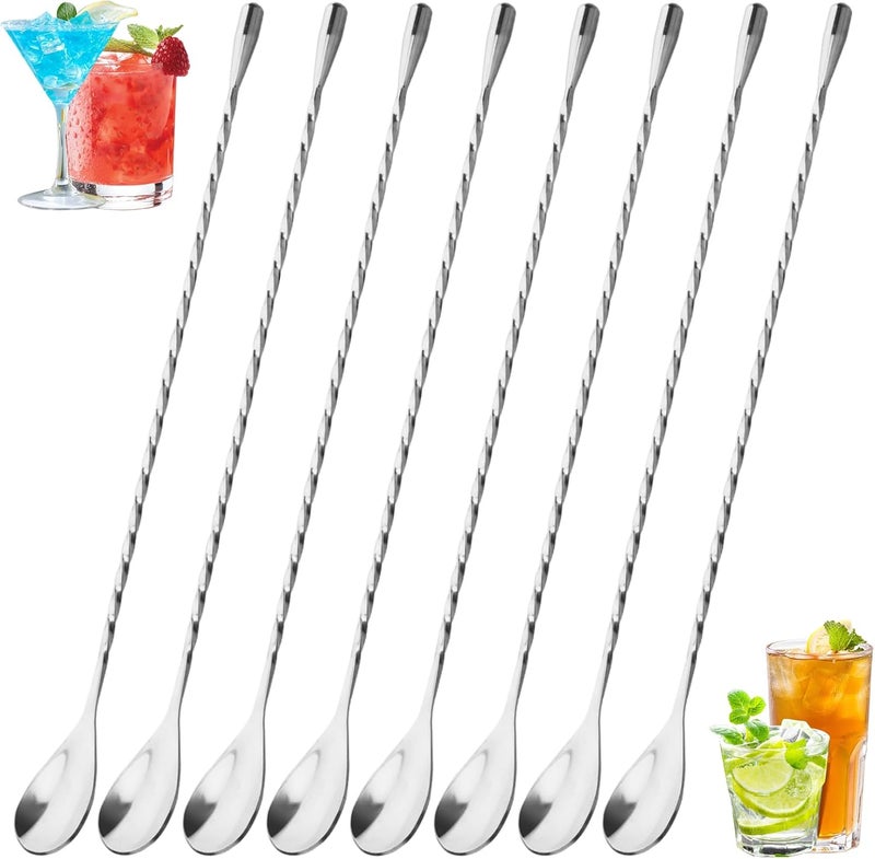 eispap 8Pcs Cocktail Spoon Long Handle Bar Spoon - 12" Metal Spoons Drink Mixers for Cocktails Stainless Steel Spoons Stirring Spoons for Coffee Bar Accessories (8) - Image 1