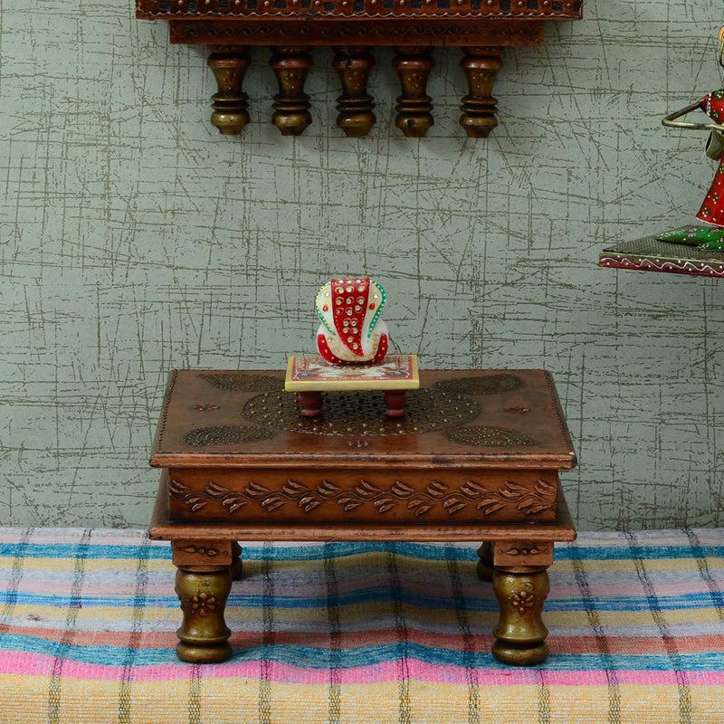 CRAFT TREE Wooden Handpainted Pooja Chowki Decorative Wooden Bajot Chwoki for Pooja at Home Wedding Festivals GiftsCopper Finish - Image 1