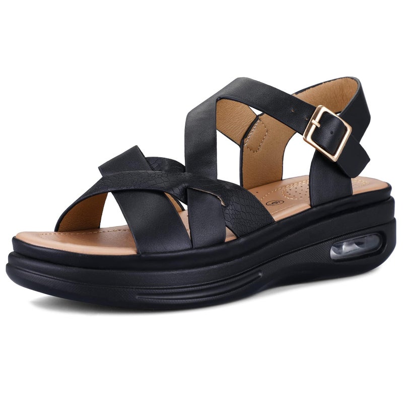 mysoft Women's Walking Sandals Comfortable Air Cushioned Support Ankle Strap Dress Sandals - Image 1