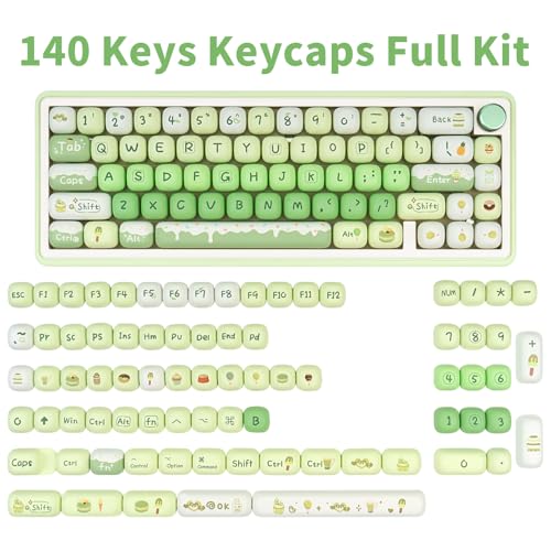 GEKUCAP Thick PBT Keycaps Set, Cute Green Keycap MOG Profile, 5 Side Dye-Sublimation Round Keycaps 140 Keys, Custom Kawaii Keyboard Key caps Set for for Cherry Gateron MX Swithes Mechanical Keyboards - Image 2