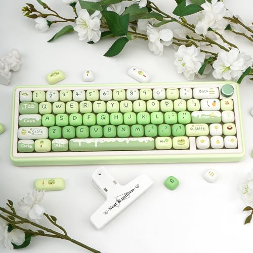 GEKUCAP Thick PBT Keycaps Set, Cute Green Keycap MOG Profile, 5 Side Dye-Sublimation Round Keycaps 140 Keys, Custom Kawaii Keyboard Key caps Set for for Cherry Gateron MX Swithes Mechanical Keyboards - Image 4