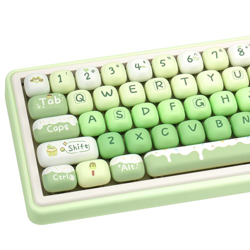 GEKUCAP Thick PBT Keycaps Set, Cute Green Keycap MOG Profile, 5 Side Dye-Sublimation Round Keycaps 140 Keys, Custom Kawaii Keyboard Key caps Set for for Cherry Gateron MX Swithes Mechanical Keyboards - Image 1