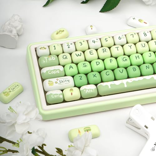 GEKUCAP Thick PBT Keycaps Set, Cute Green Keycap MOG Profile, 5 Side Dye-Sublimation Round Keycaps 140 Keys, Custom Kawaii Keyboard Key caps Set for for Cherry Gateron MX Swithes Mechanical Keyboards - Image 3