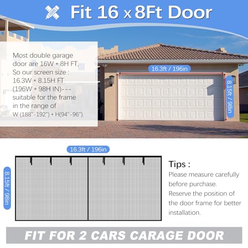 Iduontis Garage Door Screen for 2 Car Garage 16x8FT, Magnetic Screen Garage with Retractable Fiberglass Mesh and Heavy Duty Weighted Bottom, Easy Assembly & Pass, Hands Free Screen Door Kit - Image 2