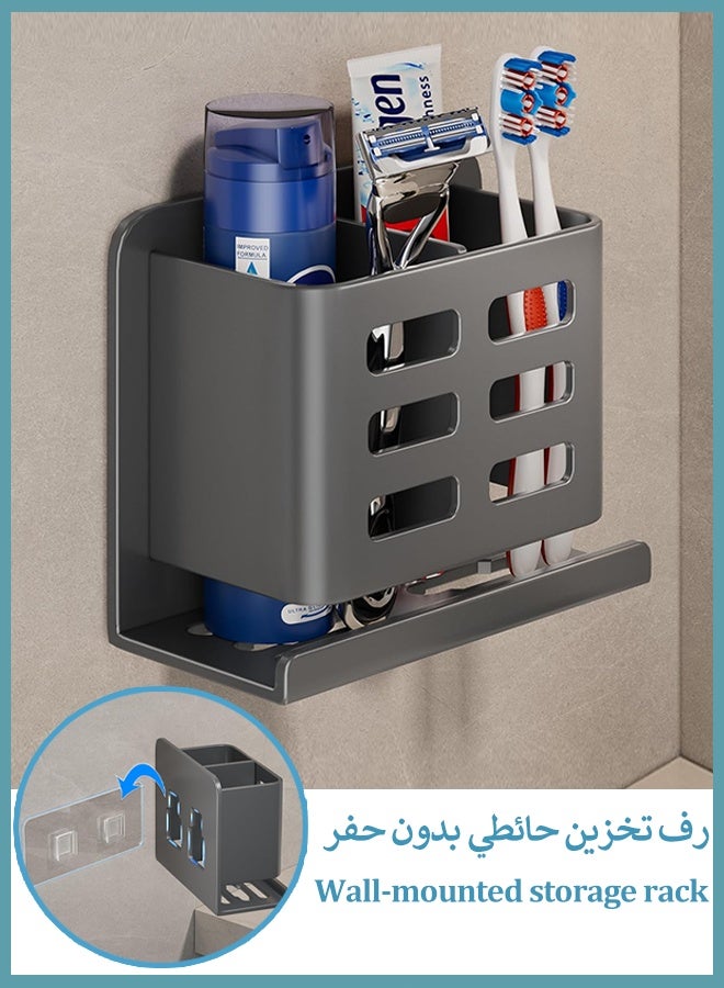 حامل فرشاة الأسنان، حامل فرشاة الأسنان المثبت على الحائط، حامل فرشاة الأسنان المصنوع من الألومنيوم بدون حفر، دعامة تعليق ذاتية اللصق، حامل شفرة حلاقة فرشاة الأسنان للاستحمام، موزع معجون أسنان متعدد الوظائف موفر للمساحة، منظم فرشاة الأسنان بفتحتين، مناسب لفرشاة الأسنان ومعجون الأسنان وشفرة الحلاقة والمشط وما إلى ذلك لتخزين الحمام - Image 1