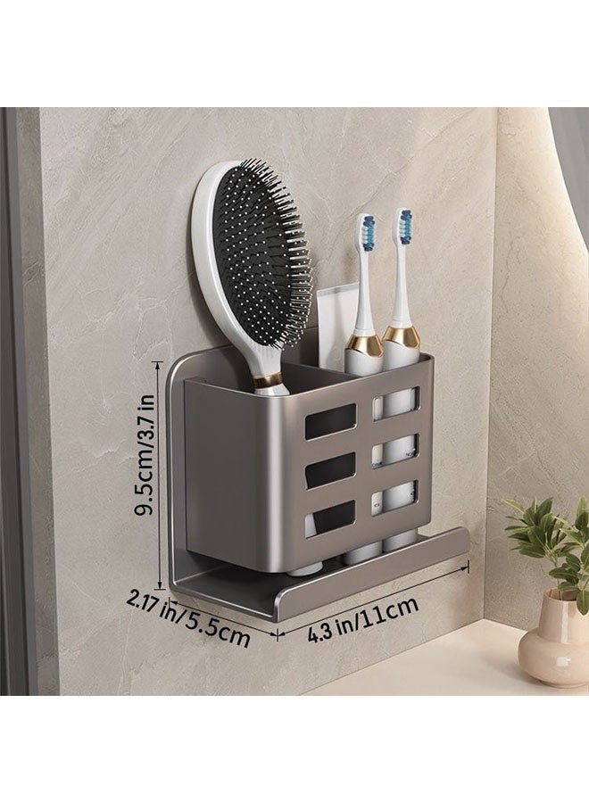 حامل فرشاة الأسنان، حامل فرشاة الأسنان المثبت على الحائط، حامل فرشاة الأسنان المصنوع من الألومنيوم بدون حفر، دعامة تعليق ذاتية اللصق، حامل شفرة حلاقة فرشاة الأسنان للاستحمام، موزع معجون أسنان متعدد الوظائف موفر للمساحة، منظم فرشاة الأسنان بفتحتين، مناسب لفرشاة الأسنان ومعجون الأسنان وشفرة الحلاقة والمشط وما إلى ذلك لتخزين الحمام - Image 2