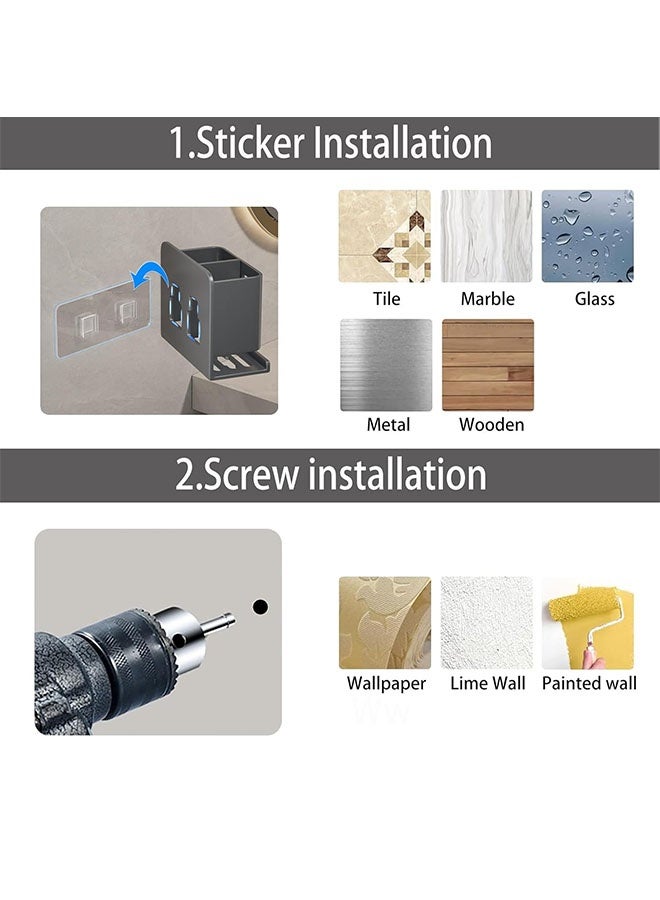 حامل فرشاة الأسنان، حامل فرشاة الأسنان المثبت على الحائط، حامل فرشاة الأسنان المصنوع من الألومنيوم بدون حفر، دعامة تعليق ذاتية اللصق، حامل شفرة حلاقة فرشاة الأسنان للاستحمام، موزع معجون أسنان متعدد الوظائف موفر للمساحة، منظم فرشاة الأسنان بفتحتين، مناسب لفرشاة الأسنان ومعجون الأسنان وشفرة الحلاقة والمشط وما إلى ذلك لتخزين الحمام - Image 4