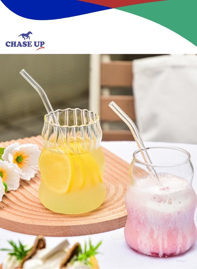 Chase Up 2 Pcs Ribbed Glass Cups 530ml, Aesthetic Ripple Drinking Glassware for Iced Coffee, Juice, Milk, Tea, Smoothies, Cold Beverages, Vintage Bubble Tumbler Set - Image 1