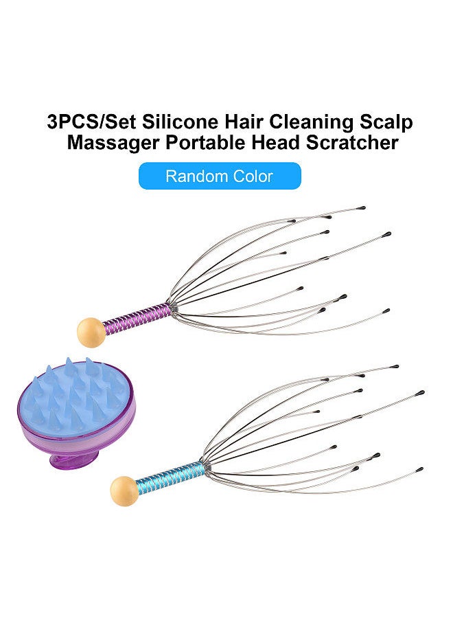 3PCS Silicone Comb Hair Cleaning Scalp Massager Portable Head Scratcher Massager Handheld Scratcher for Head Relaxing Scalp Massage Tools Random Color